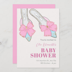 Pink heels with ribbon baby shower invitation