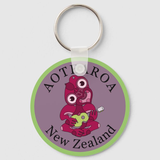 Pink Hei Tiki playing ukelele Key Ring (Front)