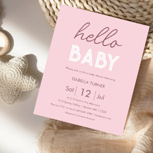 Pink   Hello Baby   Baby Shower Invitation