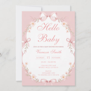 Pink Hello Baby Girl Baby Shower Invitation