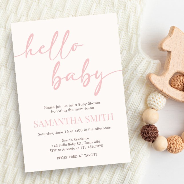 Pink Hello Baby Shower Invitation (Pink Hello Baby Minimalist Baby Shower invitation)