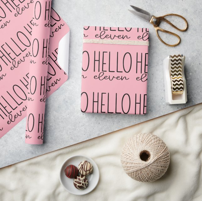 Pink Hello Eleven Wrapping Paper (Crafts)