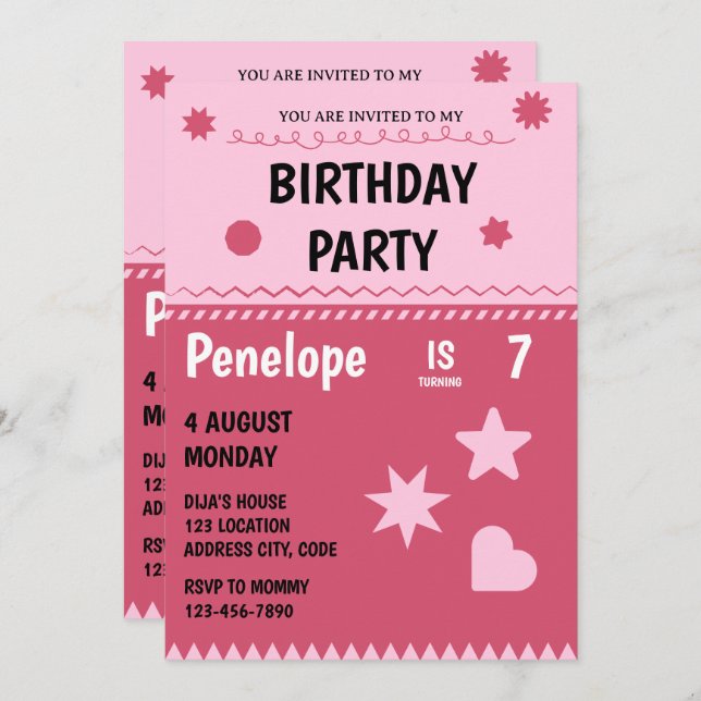 Pink Hello Kitty Birthday Party Invitation (Front/Back)