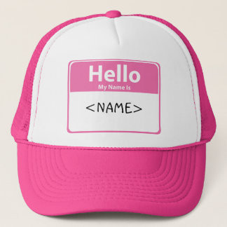 Pink Hello My Name is, <NAME> Trucker Hat
