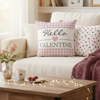 Pink Hello Valentine Plaid Gingham Cushion