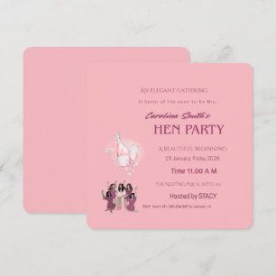 Pink Hen Party Invitation Elegant Bridal Shower