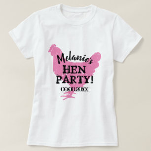 Pink hen party shirts with vintage chicken logo
