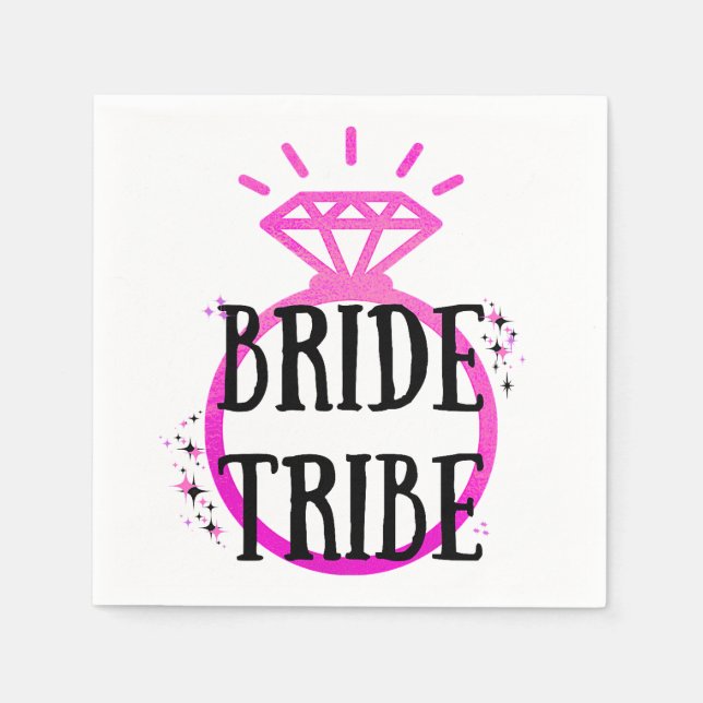 Pink Hen's Party Bachelorette Ring Bride Tribe Napkin (Front)