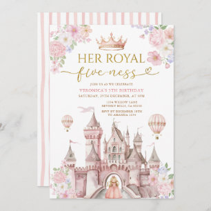 Pink Her Royal five-ness birthday Castle Crown Invitation