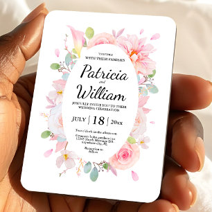 Pink Herbs Blossom Flowers Wedding Card Invitation Magnet