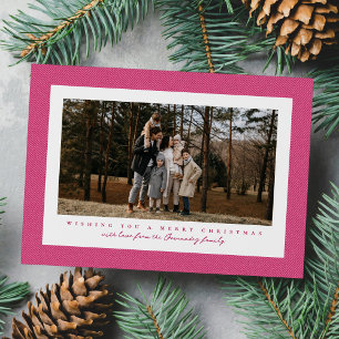 Pink herringbone tweed frame cute Christmas photo Holiday Card