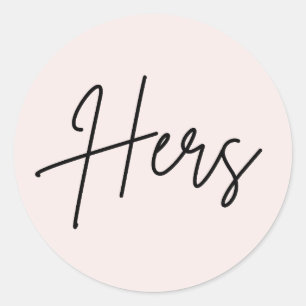 Pink Hers sticker for wedding  welcome bag sticker