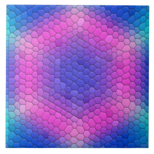 Pink Hexagon Mosaic on Blue Gradient Ceramic Tile