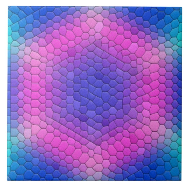 Pink Hexagon Mosaic on Blue Gradient Ceramic Tile (Front)