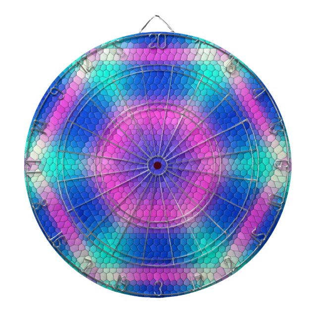 Pink Hexagon Mosaic on Blue Gradient Dartboard (Front)