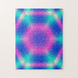 Pink Hexagon Mosaic on Blue Gradient Jigsaw Puzzle
