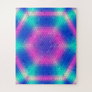 Pink Hexagon Mosaic on Blue Gradient Jigsaw Puzzle