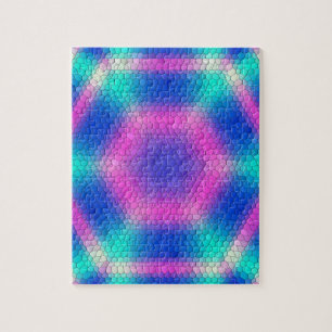 Pink Hexagon Mosaic on Blue Gradient Jigsaw Puzzle