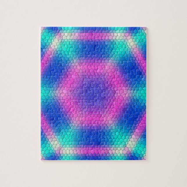 Pink Hexagon Mosaic on Blue Gradient Jigsaw Puzzle (Vertical)