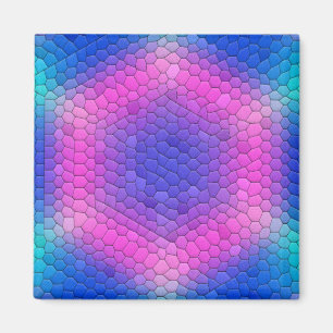 Pink Hexagon Mosaic on Blue Gradient Magnet
