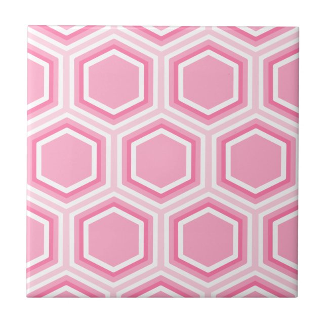 Pink Hexagon Pattern Ceramic Tile (Front)