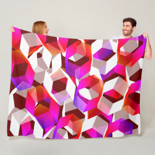 Pink hexagons and more colours, dark red backgroun fleece blanket
