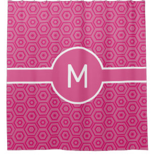Pink Hexagons with Central Monogram Geometric Shower Curtain