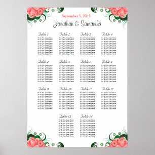 Pink Hibiscus 14 Wedding Tables Seating Charts