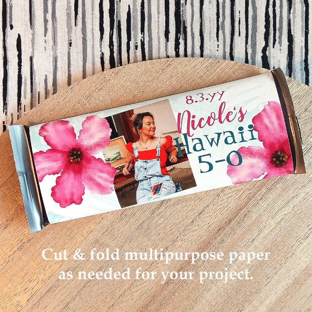 Pink Hibiscus, 50th Hawaii Birthday Candy Wrapper (tropical Hawaii 5-0 five-o 50th birthday party chocolate candy bar wrappers, personalized customized)