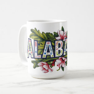 Pink Hibiscus Alabama Typography Coffee Mug