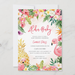 Pink Hibiscus Aloha Girl Baby Shower Invitation