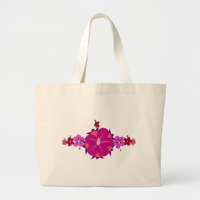 Pink Hibiscus and Honu Print Large Tote Bag (Front)