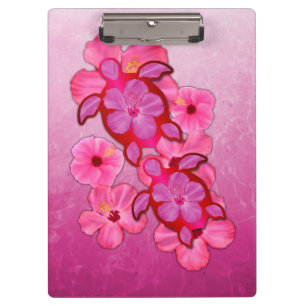 Pink Hibiscus And Honu Turtles Clipboard