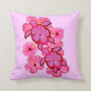 Pink Hibiscus And Honu Turtles Cushion