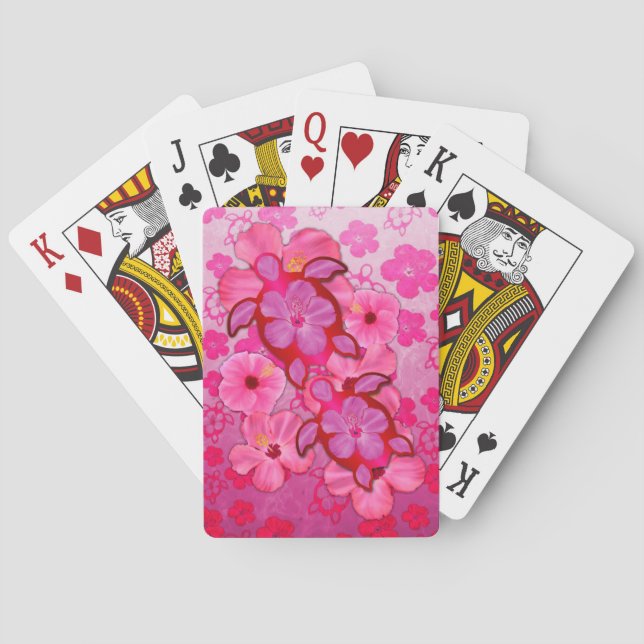 Pink Hibiscus And Honu Turtles Playing Cards (Back)