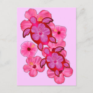 Pink Hibiscus And Honu Turtles Postcard