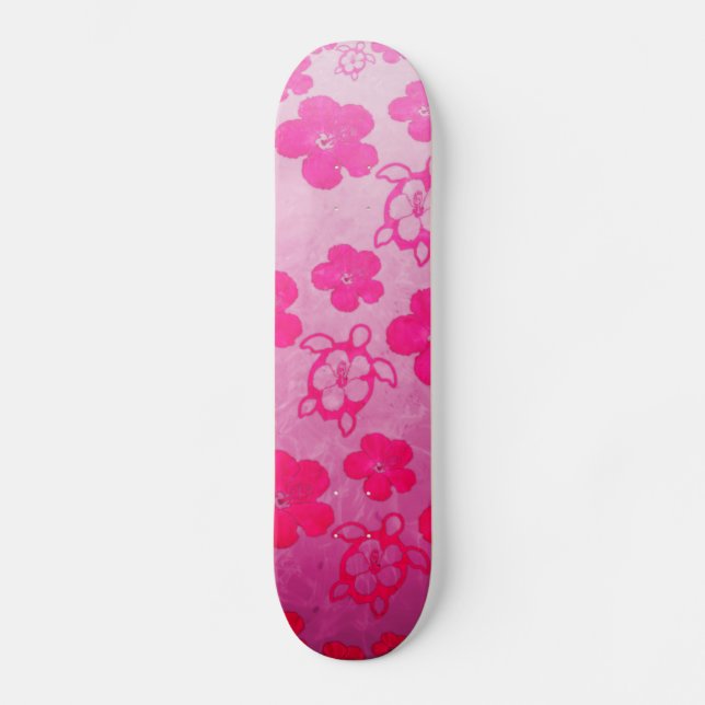 Pink Hibiscus And Honu Turtles Skateboard (Front)
