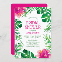 Pink Hibiscus and Tropical Leaves Bridal Shower