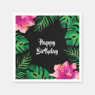 Pink Hibiscus and Tropical Leaves Party Napkin