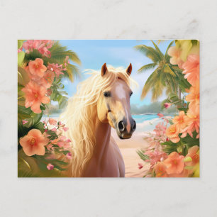 Pink Hibiscus Beach Palomino Horse Postcard