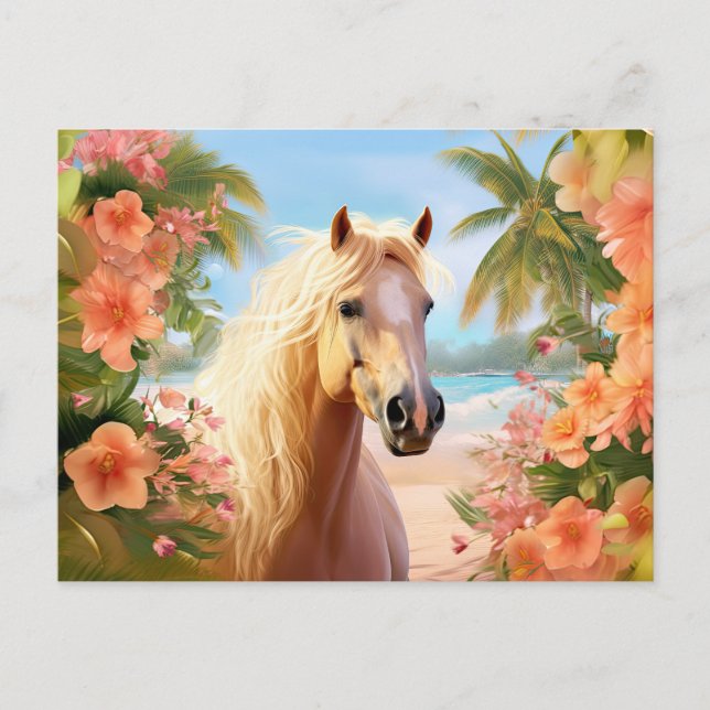 Pink Hibiscus Beach Palomino Horse Postcard (Front)
