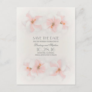 Pink hibiscus beach save the date postcards