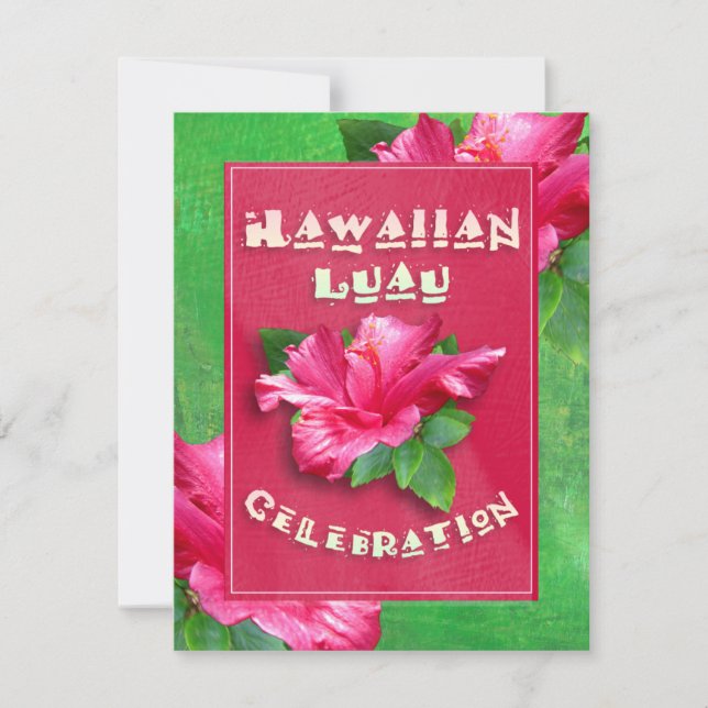 Pink Hibiscus Birthday Luau Invitations (Front)