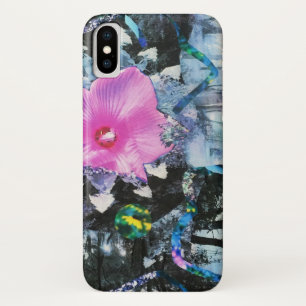 Pink Hibiscus Black and White Landscape Collage iPhone X Case
