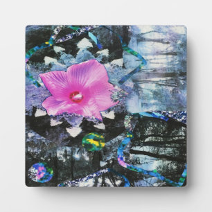 Pink Hibiscus Black and White Landscape Collage Plaque