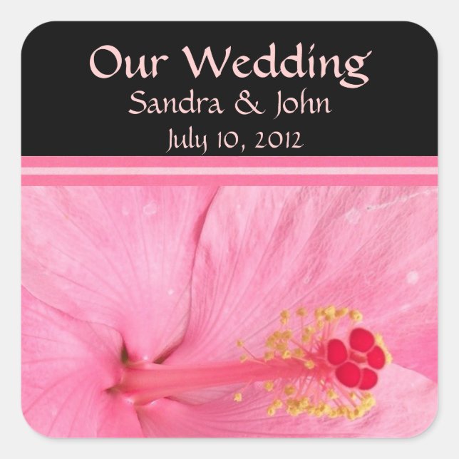 Pink Hibiscus Blossom Wedding Stickers (Front)