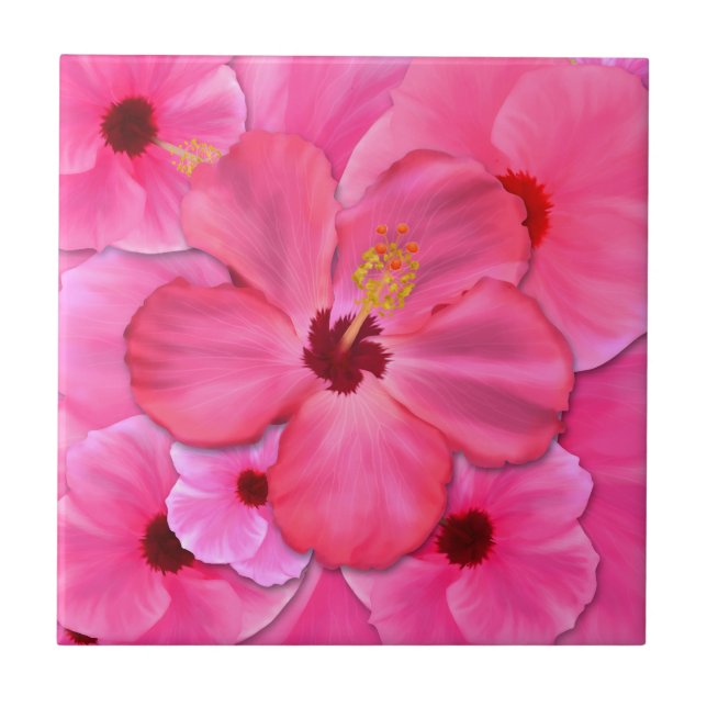 Pink Hibiscus Ceramic Tile (Front)
