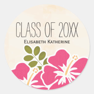 Pink Hibiscus Class of Hawaiian Graduation Party Classic Round Sticker