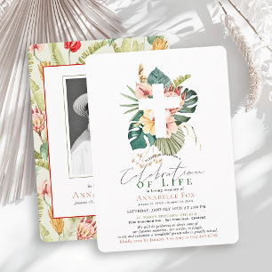 Pink Hibiscus Cross Celebration of Life Funeral Invitation