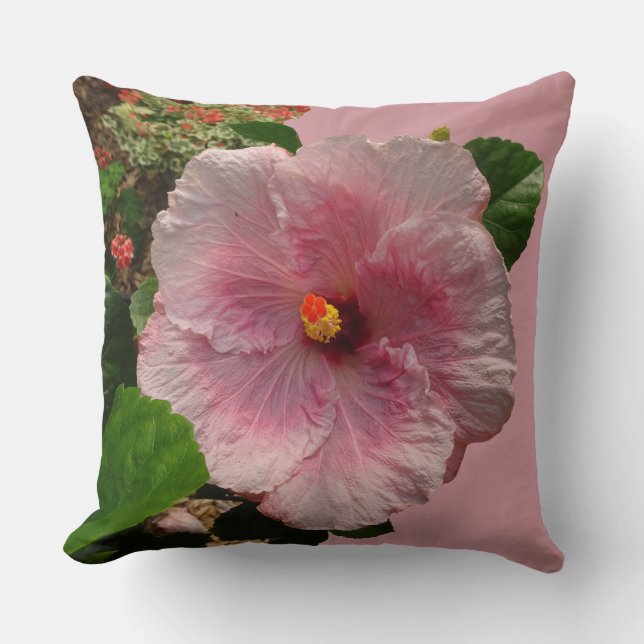 Pink Hibiscus Cust. BG Colour Throw Pillow (Front)